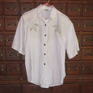 XL Cotton Short Sleeve Blouse Pearls
